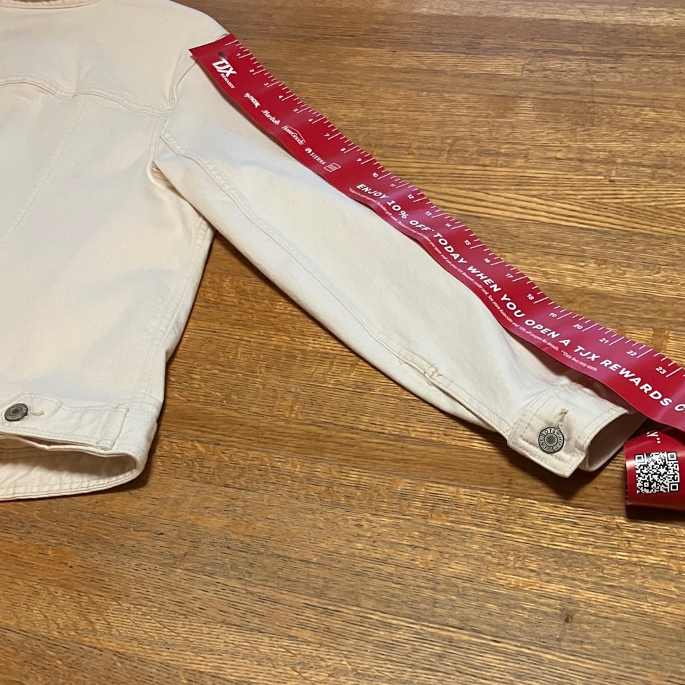 Talbots W 1X Off White Denim Jean Jacket with Ruffle Detail Classic Durable - Picture 9 of 9